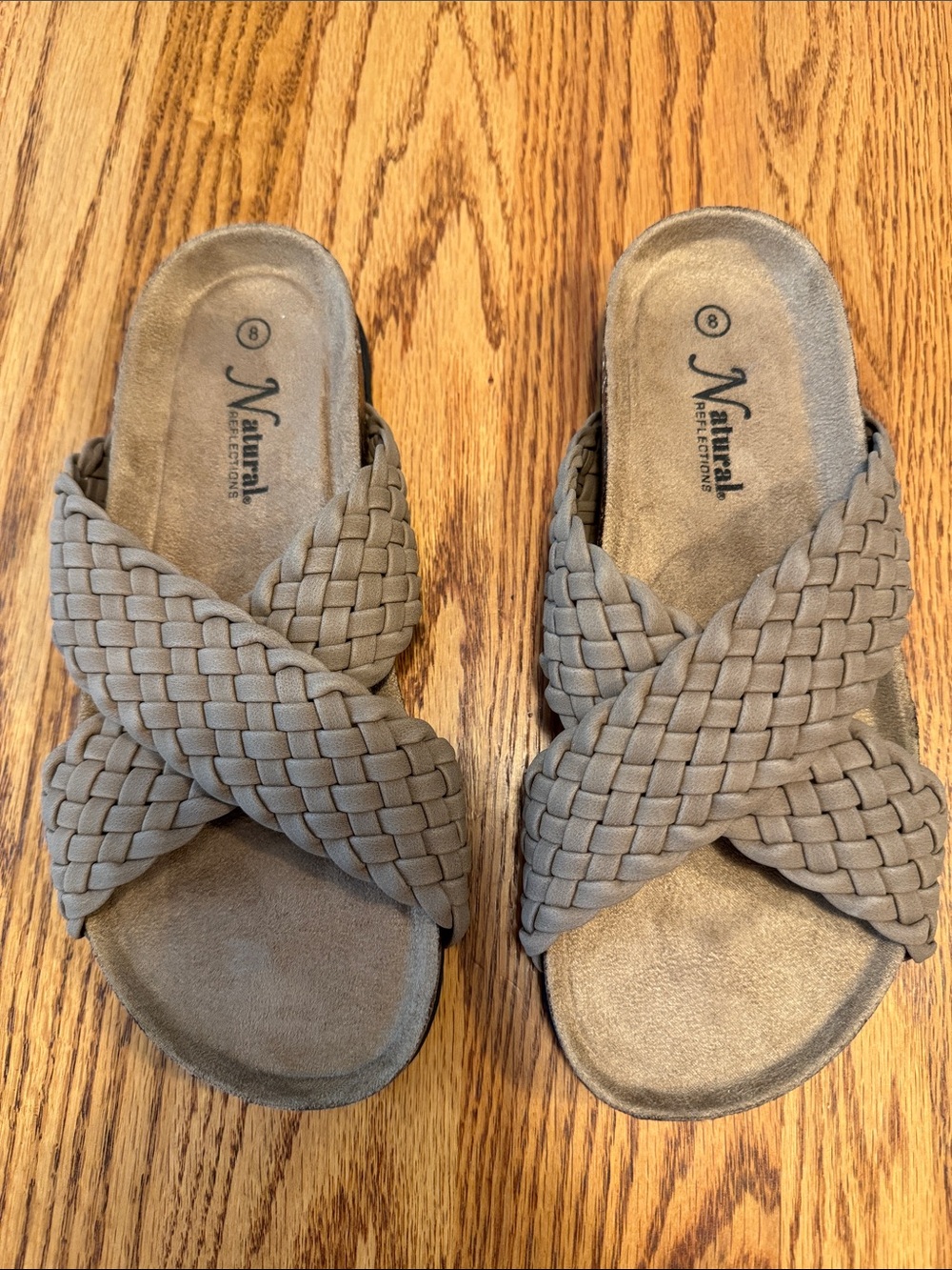 Natural Reflections Taupe Braided Crossover Slip-On Sandals